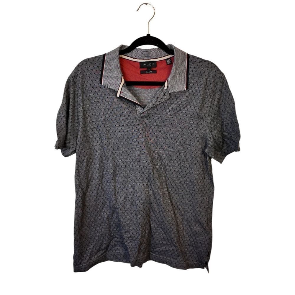 Ted Baker Gray Patterned Polo Shirt